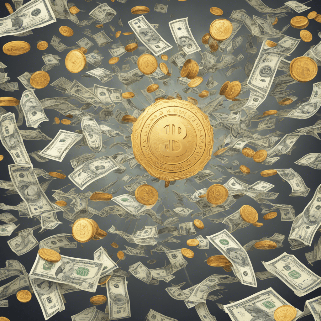 Create an image for an article on the website about earning money on neural networks. Headline: "Digital Wealth: how neural networks open up new horizons of earnings"

Image Description: A perfectly balanced combination of traditional symbols of wealth and advanced technology. In the center of the image is a vortex of different currencies (banknotes and coins) swirling around the digital sphere, which symbolizes the neural network. The sphere emits a soft blue light, illuminating the money around it and emphasizing its movement and dynamics. This whirlwind of money symbolizes the abundance of earning opportunities available through the use of neural networks.

Various attributes of digital business are scattered around the neural network and the money vortex: chips, codes, income growth charts and digital devices such as smartphones and laptops, reflecting the connection between technology and finance. These elements should be depicted more dimly so that the main attention 
