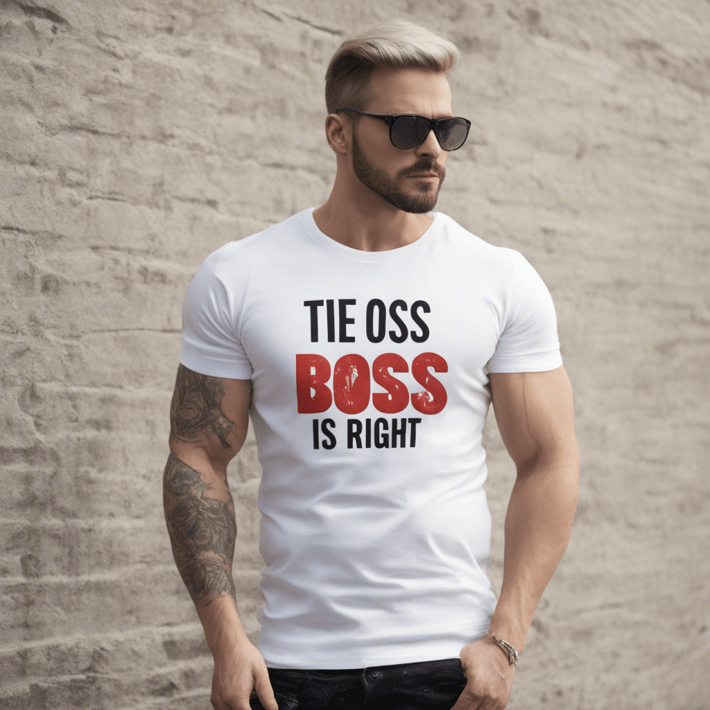 white printed T-shirt,
1 the boss is always right,
2 if you are not sure, read point-1