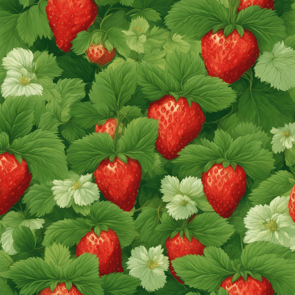 a lot of large juicy bright strawberries on the bushes in the garden,