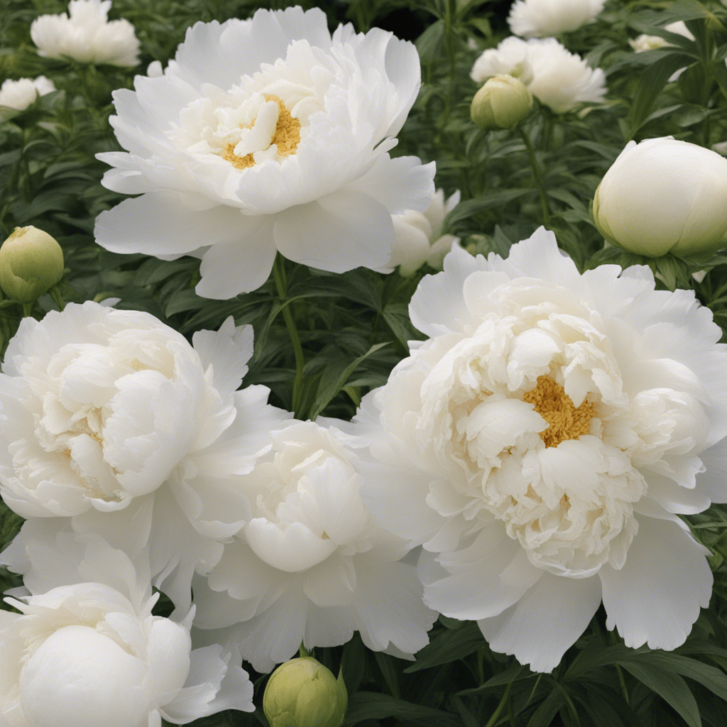 many white peonies in the garden