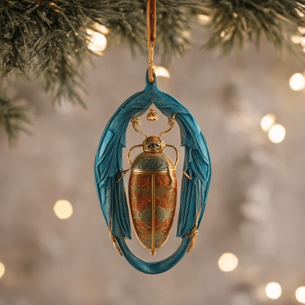 The hanging Christmas tree figurine "Scarab" is a truly unique object that can become the highlight of your New Year's decor. The scarab as a symbol of deep antiquity and cultural significance in various civilizations, especially in ancient Egypt, is a powerful amulet symbolizing rebirth and protection.