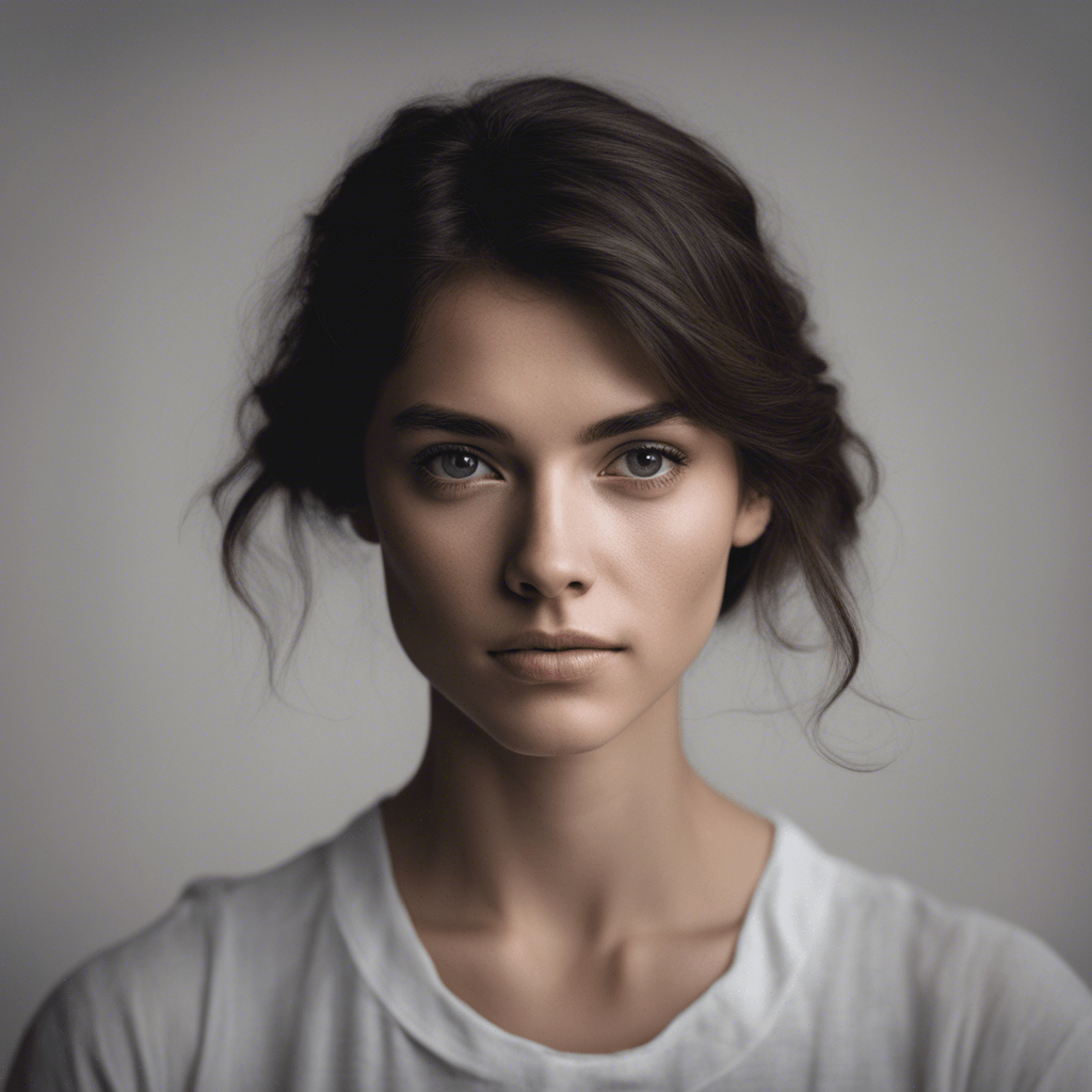 young woman, photorealism, face in the middle of the frame, symmetrical face, brunette, 50mm lens, portrait lens, dark background, natural color, autofocus, ultra, 16k.