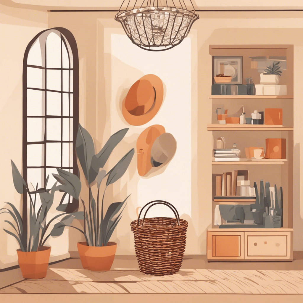 Wicker basket in the interior of beautiful house, in warm colors, in minimalist stail