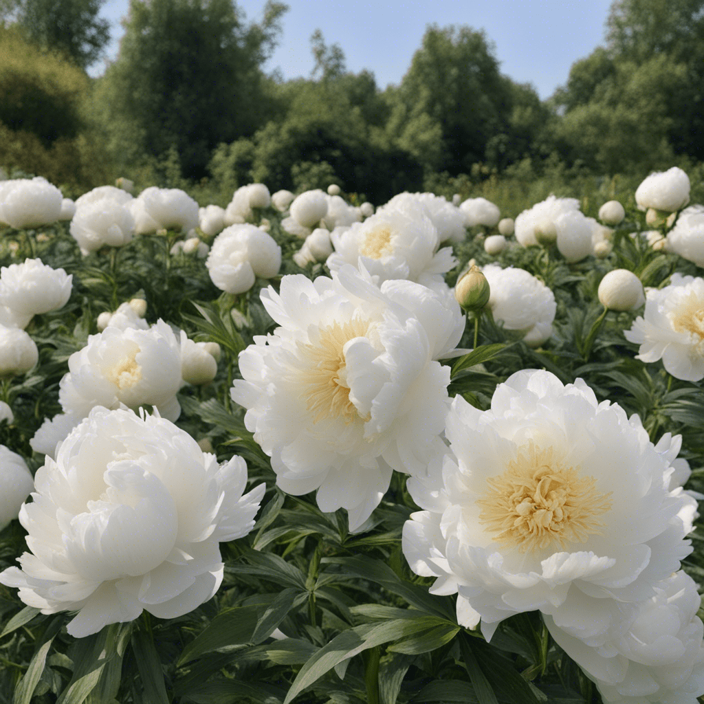 many white peonies in the garden